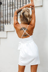 Medellin Gathered Detail Side-Tie Wrap Dress White