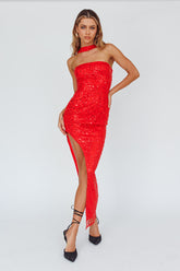 Rian Neck Strap Sequin Midi Dress Red