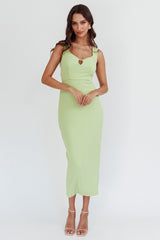 Jennine Lace-Up Back Midi Dress Matcha