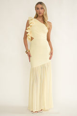 Deanna One-Shoulder Sheer Hem Maxi Dress Yellow