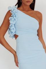 Deanna One-Shoulder Ruffle Maxi Dress Light Blue