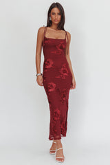 Kaela Tied Shoulder Maxi Dress Embellished Wine