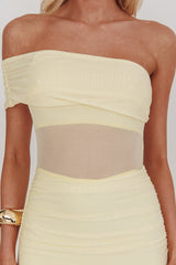 Gala One-Shoulder Sheer Waist Maxi Dress Yellow
