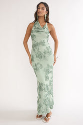 Kirralee Asymmetric Halterneck Embellished Maxi Dress Aqua Green