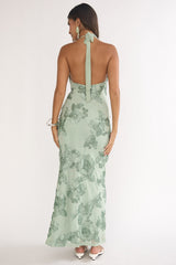 Kirralee Asymmetric Halterneck Embellished Maxi Dress Aqua Green