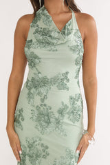 Kirralee Asymmetric Halterneck Embellished Maxi Dress Aqua Green
