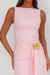 Zimora Gold Buckle Waist Drape Maxi Dress Pink