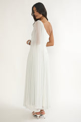 Zorina One-Shoulder Drape Maxi Dress Silver