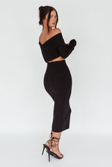 Tamar Long Sleeve One-Shoulder Midi Dress Black