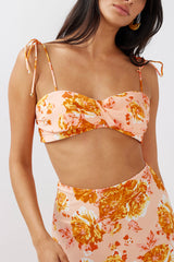 Gabbi Tied Shoulder Crop Top Floral Orange