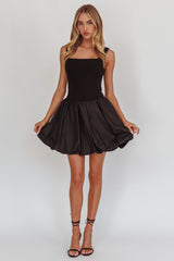 Like Art Square Neck Bubble Mini Dress Black
