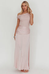Diana Asymmetric Shoulder Pleat Waist Maxi Dress Blush