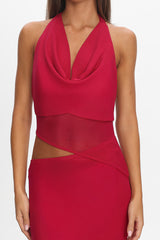 Playing Games Cut-Out Cowl Halter Dress Berry