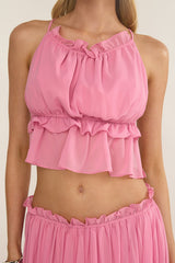 Marivelle String Tie Open Back Top Pink