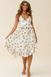 Marigold Peplum Midi Ruffle Dress Floral Print White