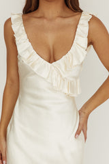 Alba Frill & Lace Trim Maxi Dress Oyster