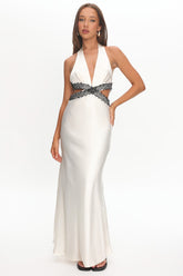 Of Your Dreams Cut-Out Halter Dress Oyster