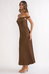 Cari Off-Shoulder Strap Maxi Dress Chocolate