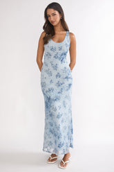 Elowra Mesh Maxi Dress Floral Blue