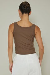 Recess Thick Strap Ribbed Top Brown