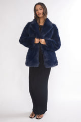Rilani Faux Fur Pocket Coat Navy