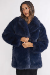 Rilani Faux Fur Pocket Coat Navy