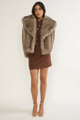 Marella Oversized Lapel Faux Fur Jacket Taupe