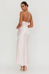 Aysah Chiffon Hem Halter Maxi Dress Pink