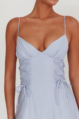 Kalaya Lace-Up Waist Midi Dress Light Blue