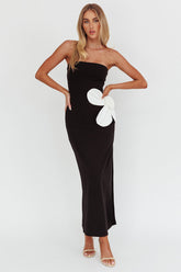 No Competition Oversized Flower Maxi Dress Black