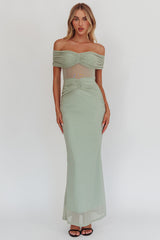 Silver Moon Off-Shoulder Maxi Dress Sage