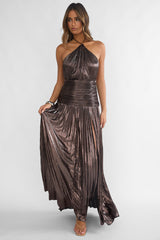 Ahmara Drop Waist Accordion Pleat Maxi Dress Gunmetal