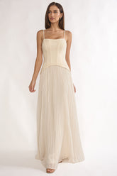 Cambridge Accordion Pleat Corset Dress Cream
