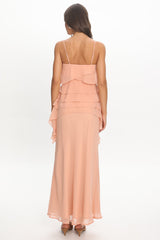 Olita Tiered Ruffle Slip Maxi Dress Apricot