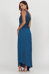 Amelie One-Shoulder Accordion Pleat Maxi Dress Teal
