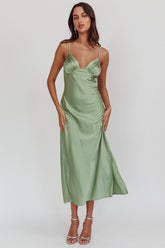 Felicity Pleat Bust Split Midi Dress Sage