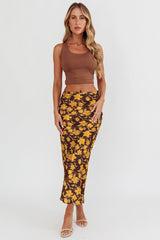 Wild Wanderings Midi Skirt Floral Brown
