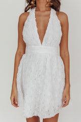 Lovelle Halter Neck Rosette Mini Dress White