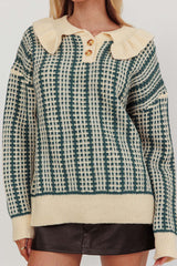 Rewrite Quarter Button Knit Sweater Emerald