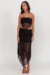 Sweet Words V-Hem Lace Midi Skirt Black