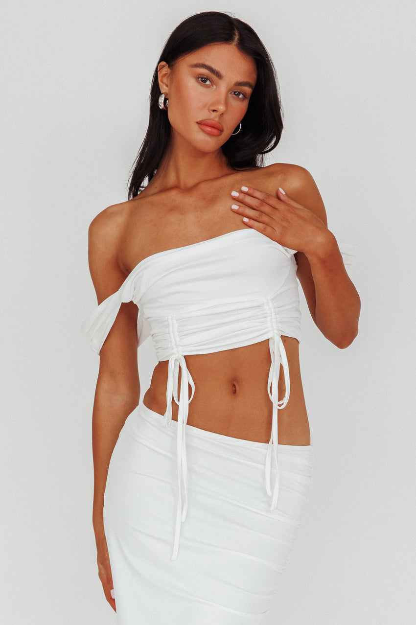 Headliner Drawstring Ruched Crop Top White
