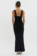 Oliana Sheer Waist Keyhole Maxi Dress Black