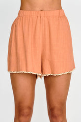 Swing Of Things Lace Trim Shorts Mocha