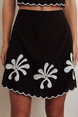Carsyn Flower Embroidery A-Line Mini Skirt Black