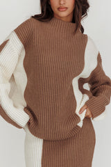 Eos Ribbed Mock Neck Knit Jumper Mocha Cream