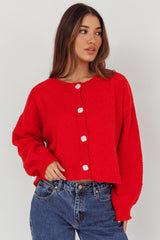 Taking Notes Button Front Cardigan Red