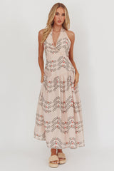 Saint Malo Halterneck Maxi Dress Floral Beige
