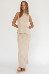 Kimora Ribbed Knit Maxi Skirt Sand