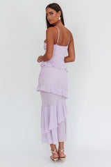 Marlie Frill Trim Rosette Maxi Dress Lilac