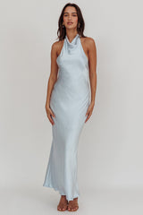Sweetest Sundays Halterneck Open Back Dress Soft Blue